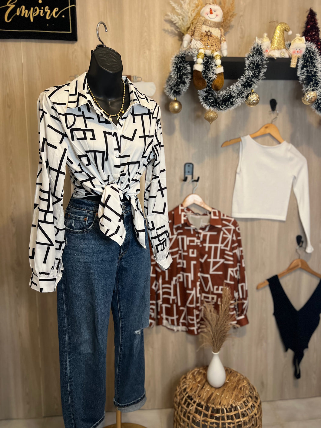 White Abstract Blouse